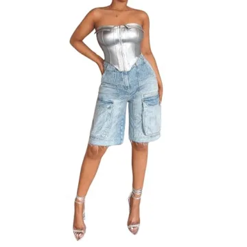 GORGLITTER Metallic Asymmetrical Tube Top for Trendy Style