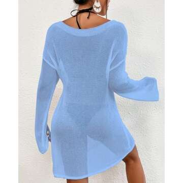 Bsubseach Crochet Swimsuit Coverup for Women Sheer Bathing Suit Cover Ups Kintted Swimwear Bikini Beach Vacation Outfits Sky Blue S