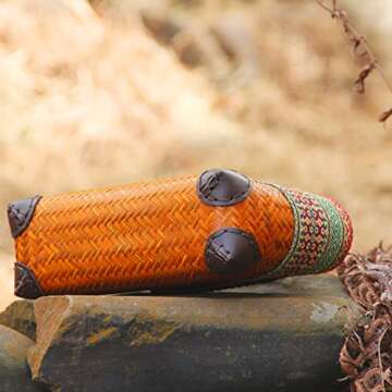 QTKJ Straw Bag, Beach Bag for Women, Handmade Rattan Handbag, Boho Retro Woven Tote Bag Round Bamboo...