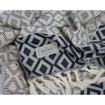 T&I Home Diamond Design 100% Cotton Turkish Beach Towel - Black, Quick Dry, Prewashed, Oversized (36...