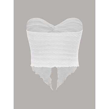 Meladyan Women Y2K Twist Slits Front Tube Top Sexy Strapless Texture Bandeau Top Sweetheart Neck Sle...