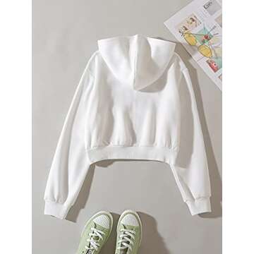 SHENHE Women's Casual Long Sleeve Zip Up Hoodie Jacket Drop Shoulder Crop Tops White M