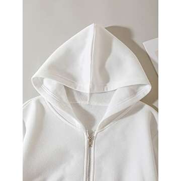 SHENHE Women's Casual Long Sleeve Zip Up Hoodie Jacket Drop Shoulder Crop Tops White M