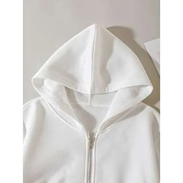 SHENHE Women's Casual Long Sleeve Zip Up Hoodie Jacket Drop Shoulder Crop Tops White M