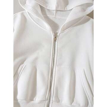 SHENHE Women's Casual Long Sleeve Zip Up Hoodie Jacket Drop Shoulder Crop Tops White M