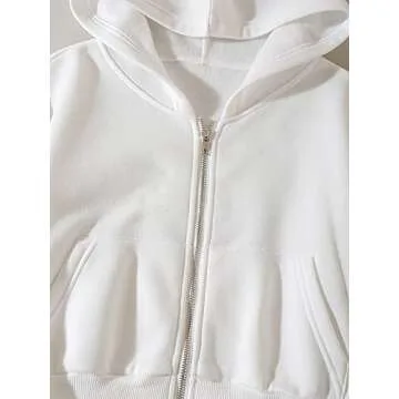 SHENHE Women's Casual Long Sleeve Zip Up Hoodie Jacket Drop Shoulder Crop Tops White M