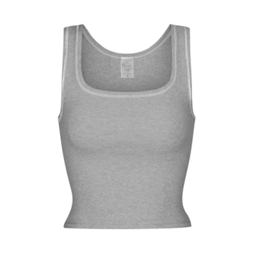 Danysu Cotton Rib Tank Top with Built-in Bra for Women