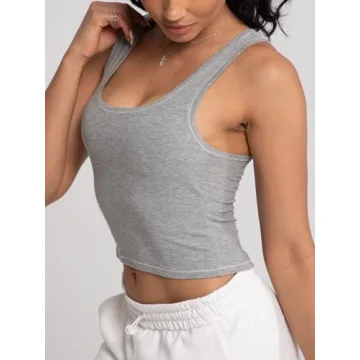 Danysu Cotton Rib Tank Top with Built-in Bra for Women
