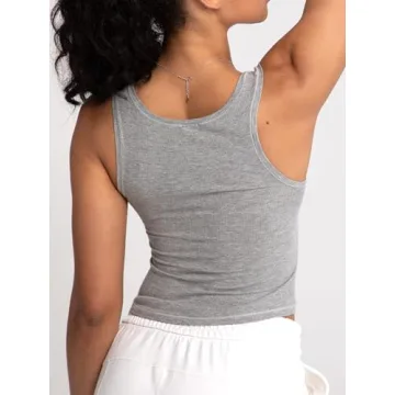 Danysu Cotton Rib Tank Top with Built-in Bra for Women