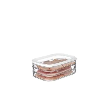 Mepal Modula Rounded Food Storage Box with Lid Set of 3 | Ideal for Cold Cuts, Cheese, and More | Stackable design | Transparent Framed Lid | BPA-Free, Nordic White (17oz/500ml)