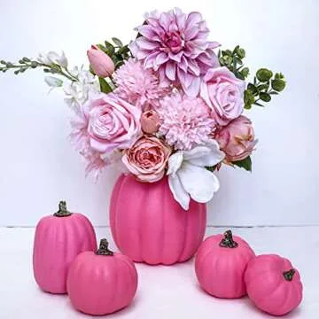 7 Pcs Hot Pink Artificial Pumpkins for Fall Decor