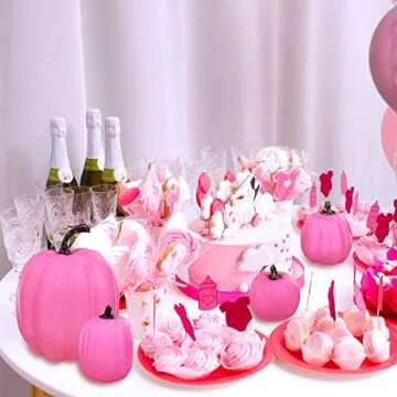 7 Pcs Hot Pink Artificial Pumpkins for Fall Decor