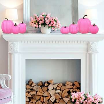 7 Pcs Hot Pink Artificial Pumpkins for Fall Decor