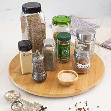 TB Home 14” Bamboo Wood Lazy Susan Organizer for Kitchen, Turntable for Cabinet, Countertop, Table...