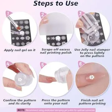 Subay French Nail Stamper, Nail Stamper Kit - 2pcs Nail Art Stamper, Nail Scraper, 2pcs Nail Stamping Plate, 4pcs Replaceable Silicone Jelly Heads for Gel Manicure Home Salon Nail Art DIY