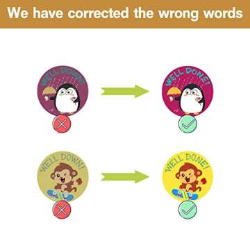 1000 Motivational Stickers for Kids - 1 Inch Animal Reward Stickers in 16 Designs for Classroom, Pot...