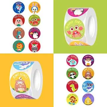 1000 Motivational Stickers for Kids - 1 Inch Animal Reward Stickers in 16 Designs for Classroom, Potty Training & Encouragement