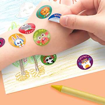 1000 Motivational Stickers for Kids - 1 Inch Animal Reward Stickers in 16 Designs for Classroom, Potty Training & Encouragement