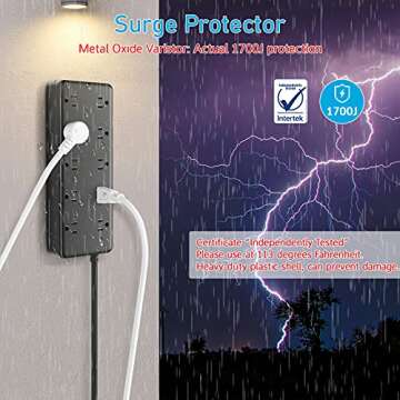 CCCEI 10 Outlets Outdoor Power Strip Weatherproof, 1700J Surge Protector Waterproof Multiple Outlet Exterior Power Strip, Mountable 6 FT 15Amp Outside Extension Outlet with Flat Plug. (6FT, Black)