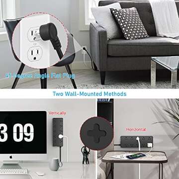 CCCEI 10 Outlets Outdoor Power Strip Weatherproof, 1700J Surge Protector Waterproof Multiple Outlet Exterior Power Strip, Mountable 6 FT 15Amp Outside Extension Outlet with Flat Plug. (6FT, Black)