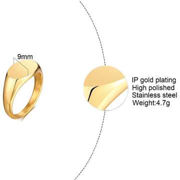 Jude Jewelers Stainless Steel Classical Simple Plain Oval Shape Signet Style Pinky Wedding Statement...