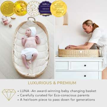 BEBE BASK Premium Baby Changing Basket - Artisan-Crafted Rattan with Extra High Sides - Wicker Chang...