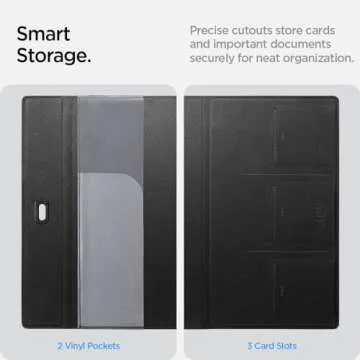 Spigen Car Registration and Insurance Card Holder Premium Velo Vegan Leather Designed for New Tesla Model Y 2025 Refresh & 3/Y/S/X/Cybertruck Card Keys, ID License Holder, Essential Documents - Black