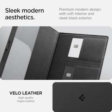 Spigen Car Registration and Insurance Card Holder Premium Velo Vegan Leather Designed for New Tesla Model Y 2025 Refresh & 3/Y/S/X/Cybertruck Card Keys, ID License Holder, Essential Documents - Black