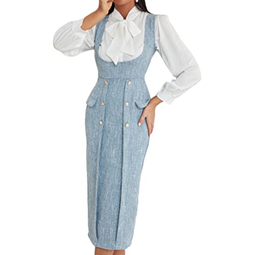 WDIRARA Tweed Sleeveless Scoop Neck Midi Dress - Light Blue