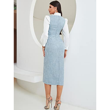 WDIRARA Tweed Sleeveless Scoop Neck Midi Dress - Light Blue