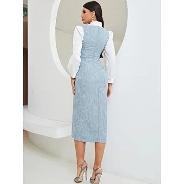 WDIRARA Tweed Sleeveless Scoop Neck Midi Dress - Light Blue