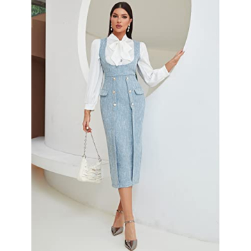 WDIRARA Tweed Sleeveless Scoop Neck Midi Dress - Light Blue