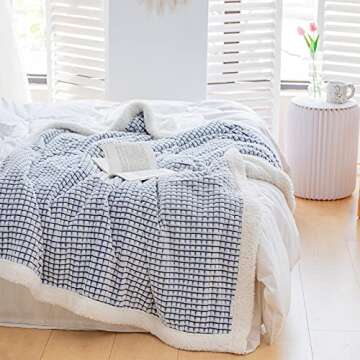 LOMAO Sherpa Blanket Throw Blanket 60x80 Soft Warm Fleece Blanket Thick Blanket with Grid Pattern for Couch Sofa Bed Chair Home Decor (Navy, 60''x80''), Navy+sherpa (Grid sherpa blanket)