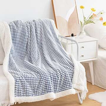 LOMAO Sherpa Blanket Throw Blanket 60x80 Soft Warm Fleece Blanket Thick Blanket with Grid Pattern for Couch Sofa Bed Chair Home Decor (Navy, 60''x80''), Navy+sherpa (Grid sherpa blanket)