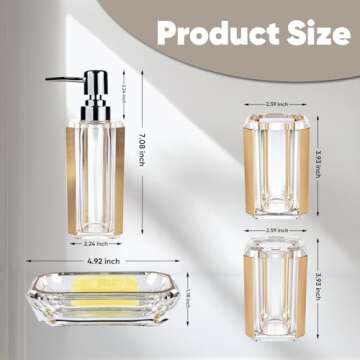 4-Piece Premium Acrylic Bathroom Accessory Set-Hand Sanitizer Bottle Lotion Can Bathroom Suit Separate Bottle Soap Box Mouthwash Cup Toothbrush Cup (Brushed Gold)