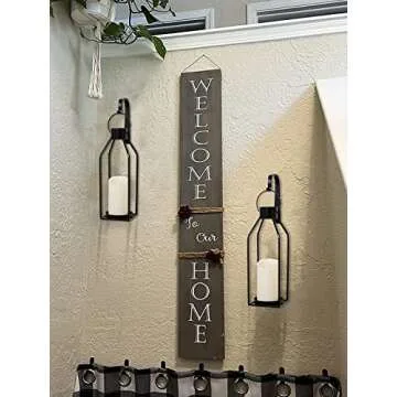 HPC Decor Black Metal Candle Wall Sconces Set for Home Elegance