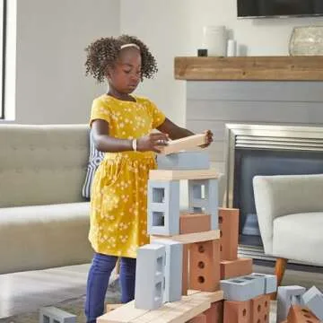 Excellerations 8 x 4 x 2-1/2 inches Indoor/Outdoor Realistic Jumbo Foam Masonry Bricks and Foam Wood Planks, Set of 44, Preschool Educational Toy, Supports STEM, Ages 2 Years and Up