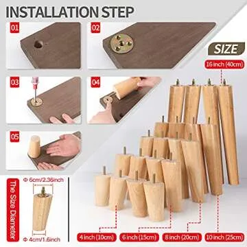CtopoGo Wooden Solid Wood Round Furniture Legs Set