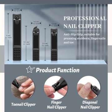 Manicure Set Nail Clipper Kit Pedicure Manicure Kit 12 In 1 Professional Pedicure Set Women Mens Personal Care Set with Travel Case Black