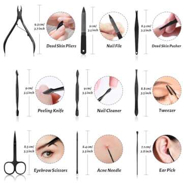 Manicure Set Nail Clipper Kit Pedicure Manicure Kit 12 In 1 Professional Pedicure Set Women Mens Personal Care Set with Travel Case Black