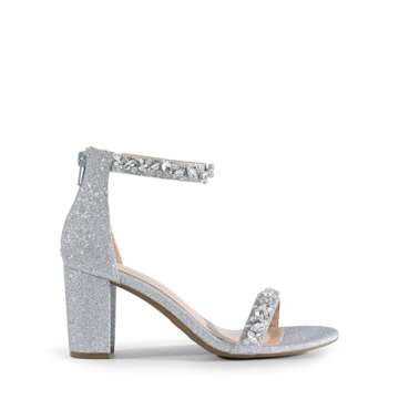DREAM PAIRS Women's Chunk Low Heel Pump Sandals,Size 8.5,Silver-Glitter,CHUNK