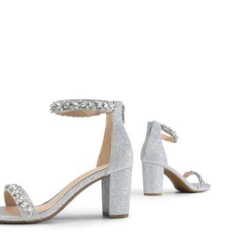 DREAM PAIRS Women's Chunk Low Heel Pump Sandals,Size 8.5,Silver-Glitter,CHUNK
