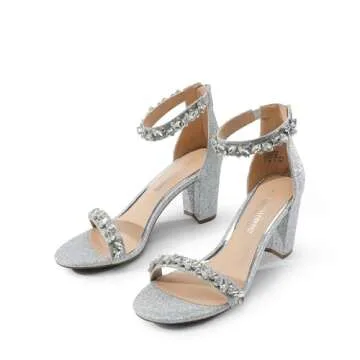 DREAM PAIRS Women's Chunk Low Heel Pump Sandals,Size 8.5,Silver-Glitter,CHUNK