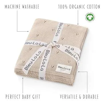 Bleu La La Organic Unisex Pointelle Receiving Swaddle Blanket for Boys & Girls - 100% Luxury Organic Soft Cotton Knit Warm Cozy Cuddle Stroller Crib Blanket for Newborns, Infants, & Toddlers (Oatmeal)