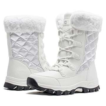 HOBIBEAR Women's Winter Snow Boots Waterproof Lightweight Warm Faux Fur Lined Mid-Calf Booties（Whi...