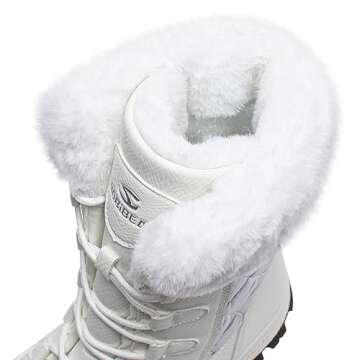 HOBIBEAR Women's Winter Snow Boots Waterproof Lightweight Warm Faux Fur Lined Mid-Calf Booties（White Size 8 Women