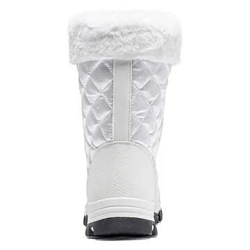 HOBIBEAR Women's Winter Snow Boots Waterproof Lightweight Warm Faux Fur Lined Mid-Calf Booties（White Size 8 Women