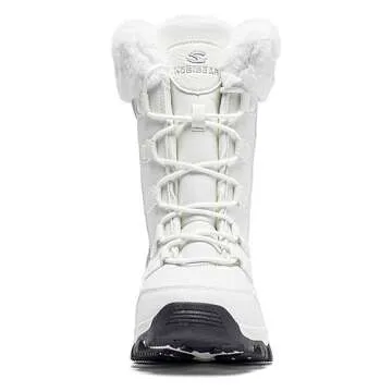 HOBIBEAR Women's Winter Snow Boots Waterproof Lightweight Warm Faux Fur Lined Mid-Calf Booties（White Size 8 Women