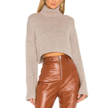 Jumppmile Women's Crop Sweater Turtleneck Long Sleeve Lightweight Soft Casual Fleece Cropped Fall Pu...