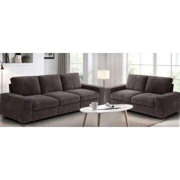 TEKAMON 100" Modular Sofa Couch with Seats Storage, Comfy 3-Seater Chenille Fabric Couch for Living Room, Office, Apart W/Deep Seat, USB Charging, Side Pockets, Couch with Removable Cover (Dark Grey)
